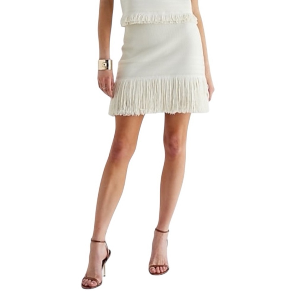 Express Women’s Fringe Skirt Size XL New Without Tags Ivory Stretch Statement